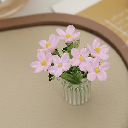8PCS Cute Mini Glass Flowers and Vase Decoration Hand-Blown Glass Daisy Flower Bouquet Mini Vase Set for Home Party DIY Crafts Wedding Mother’s Day Birthday Gift (Pink 3) - color: Pink 3