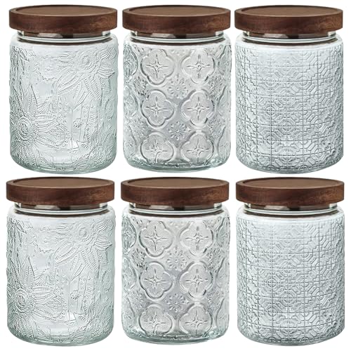 Vintage Glass Jar with Lid Airtight Candy Coffee Canister Food Storage Set - color: (24oz)Sunflower*2+Begonia*2+Window*2