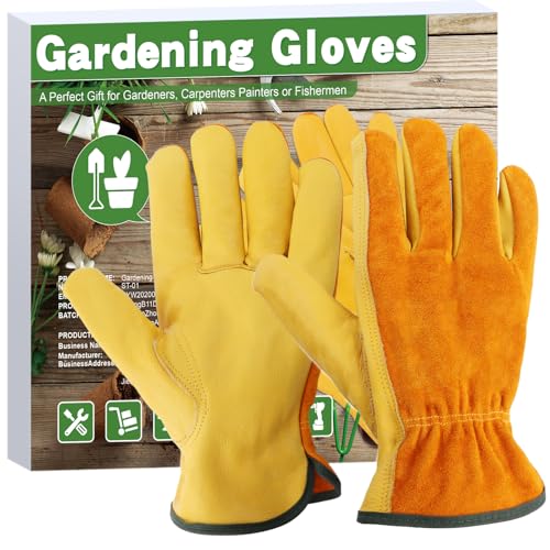 Leather Work Garden Gloves for Men & Women，Safety Work Gloves for Gardening, Welding, Construction, Farm, Ranch, etc. Thorn Proof , Planting,Heavy Duty，Roses Pruning Gardening Working Gloves, Gifts M - size: Y-M