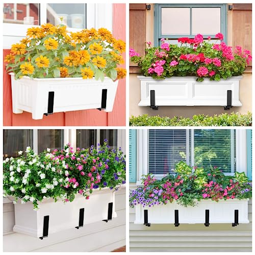 Y&M 2 PCS Window Boxes Planters Adjustable Planter Box Brackets , Heavy Duty Wall Mounted Hooks Hangers for Flower Baskets Holder Durable, Hanging Brackets for Fence Patio Garden Balcony - size: 2p
