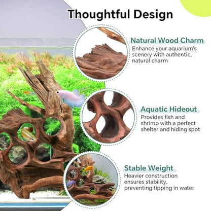 Driftwood for Aquarium Natural Aquarium Wood for Aquascaping Fish Tank Decorations Reptile Tank Decor (Porous Natural Driftwood 11-15“)
