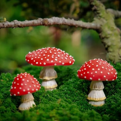 OwMell Set of 3 Glow in The Dark Mushroom Statues Outdoor Garden Deco - style: Garden Stakes