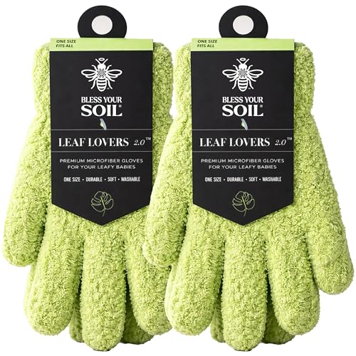 BLESS YOUR SOIL Microfiber Dusting Gloves for Plants, Premium Leaf Cleaning Gloves for Houseplants - Reusable, Lint Free