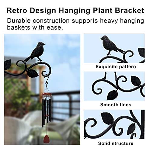 JIALAI HOME Hanging Plants Bracket 12" Bird Planter Outdoor Hooks Hangers for Flower Baskets Pot Bird Feeder Wind Chimes Lanterns Patio Garden Outdoor Indoor Metal Black, 4 Packs - style: 4 Bird
