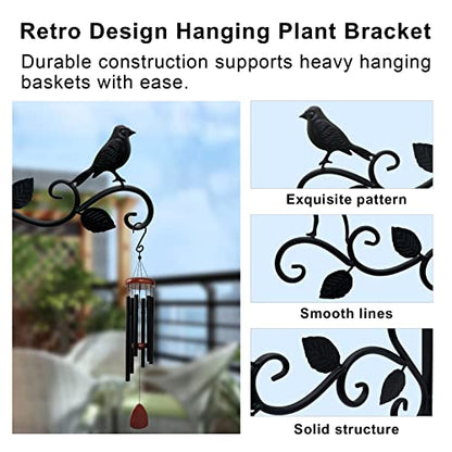 JIALAI HOME Hanging Plants Bracket 12" Bird Planter Outdoor Hooks Hangers for Flower Baskets Pot Bird Feeder Wind Chimes Lanterns Patio Garden Outdoor Indoor Metal Black, 4 Packs - style: 4 Bird