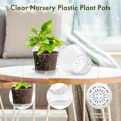 WSMKSZ 3 Inch Clear Nursery Pots, 30 Pack Highly Transparent Plastic Seedling Starter Planters with Drainage Holes and Trays for Flowers, Small Plant Pots for Indoor Plants - size: 3inch 30pcs
