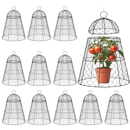 Sadnyy 12 Pack Garden Chicken Wire Cloche, 13" W X 15.7" H Plant Protectors and Covers, Wire Garden Cloches from Animals Metal Cage Plant Protection Strong and Not Easy to Deform - size: 13" D X 15.7" H, style: Detachable Style