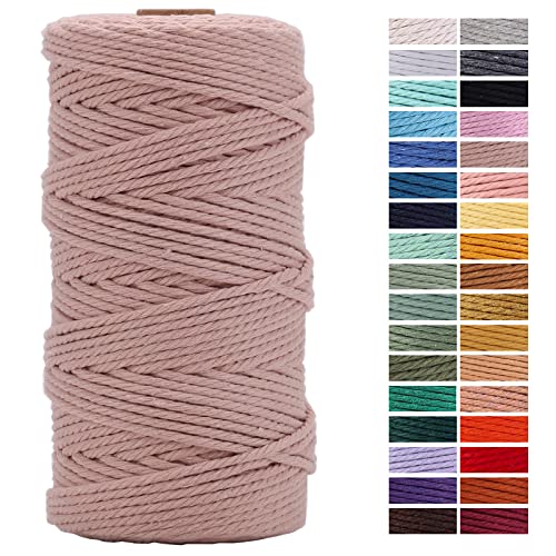 Pinkish Grey Macrame Cord 3mm x 109Yards,Colored Cotton Rope Craft Cord Colorful Cotton Cord Twine for Wall Hanging Plant Hangers Crafts Knitting Decorative Projects - color: Pinkish Grey, size: 3mm x 109yards