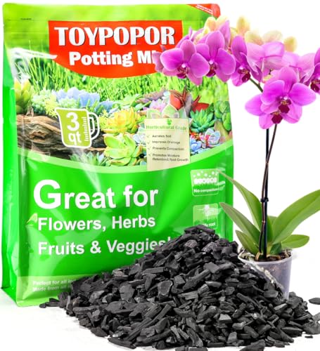 TOYPOPOR Horticultural Charcoal for Indoor Plants (3 Quarts) Hardwood Potting Soil Amendment Helps Improve Drainage for Orchids, Succulent, Cactus, Terrariums, and Gardening - color: Charcoal, size: 3 qt