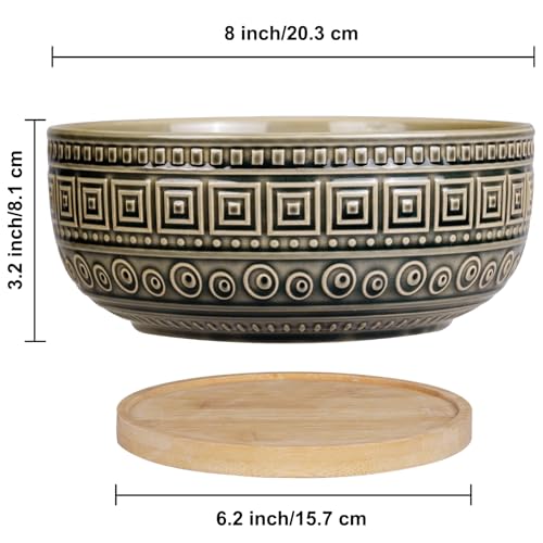 G EPGardening 8 Inch Ceramic Succulent Planter Pots Round Shallow Bonsai Planter Pot for Indoor Plants with Drainage and Bamboo Saucer Gray - color: Gray