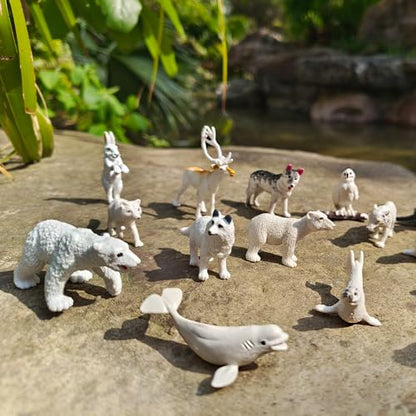 SCAHOW 26Pcs Arctic Animal Figures - Polar Animal Toys Figurines with Penguins Arctic Fox Wolf Polar Bear Reindeer - Miniature Toys Cake Topper Christmas Birthday Gift for Kids & Toddlers - style: 26PCS