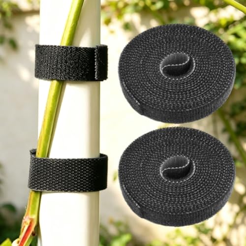 2 Rolls Reusable Nylon Plant Ties Loop Hook Garden Support Tape, (Black) | Flexible Nylon Plant Bandage Ties, Adjustable Hook&loop Design, Reusable for Climbing Plants, Garden Fixing Accessories - color: Black