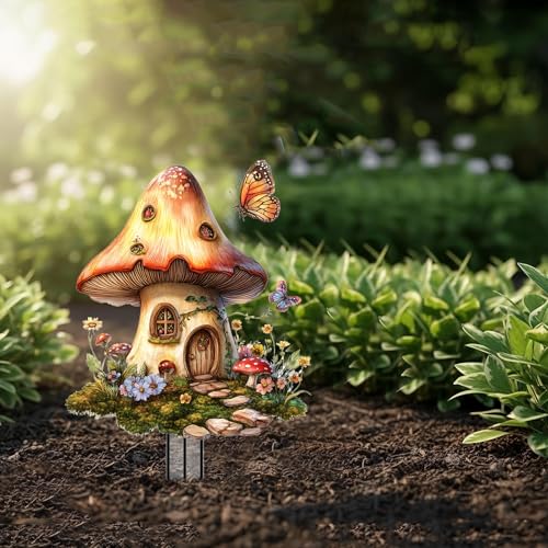 Mushrooms Garden Stakes Decor Yard Acrylic - 2D Spring Garden Acrylic Sign Decoration, Yard Art, Gift for Nature Lovers, for Indoor & Outdoor Flower Pots, Yard, Mini Gardens & Lawn (5.9”x5.9”) Y07