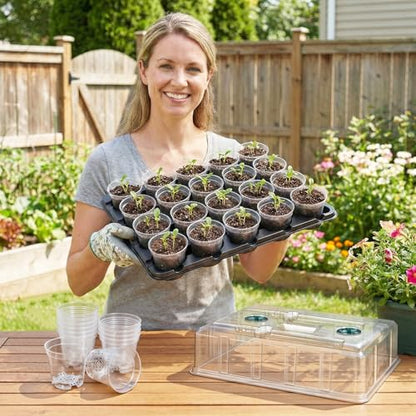 homenote 2 Pack Seed Starter Trays with Grow Lights and 40 3 Inch Pots | Includes 2 humidity domes and 40 clear 3-inch drainage pots. Full-spectrum lights have 8 dimming levels and a 24-hour timer. - size: 3 Inch, style: 2 Pack Tray+Pots+Dome+Grow Light
