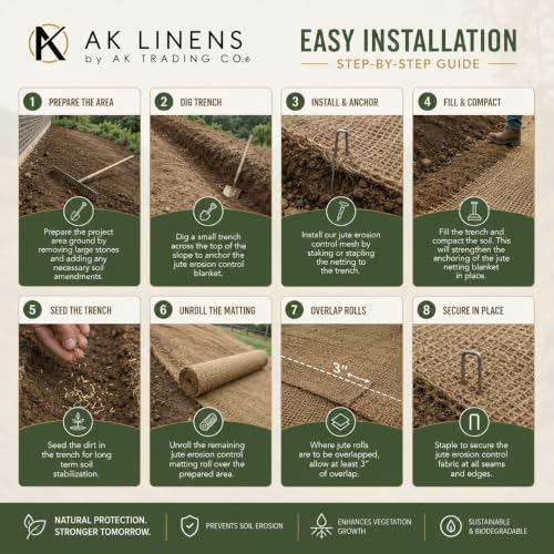 Jute Erosion Control, Soil Saver Mesh Blanket - 48" Wide x 20 Yards (60 feet Long) - 240 Sq. Ft. Coverage - size: 20 Yards