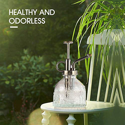 Plant Mister Glass Spray Bottle Small Plant Watering Can 6.4" Tall Retro Indoor Watering Can Bronze Plastic Top Pump for Garden Indoor Plant Sprayer (Transparent) - color: Transparent