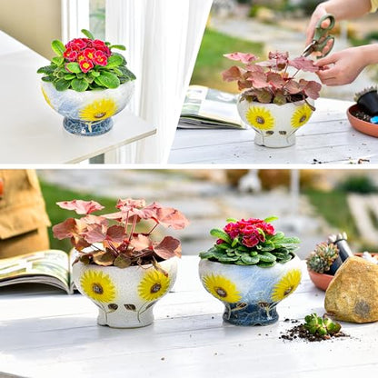 Sungmor Small Succulent Planters Set of 2, Beautiful Hand Crafted Ceramic Plant Pots Cute Cactus Pot, 6.5 Inch Flower Pots for Indoor Plants with Drainage, Desktop Windowsill Home Office Decor Pots | Beautiful Hand Crafted Ceramic Plant Pots Cute Cactus P