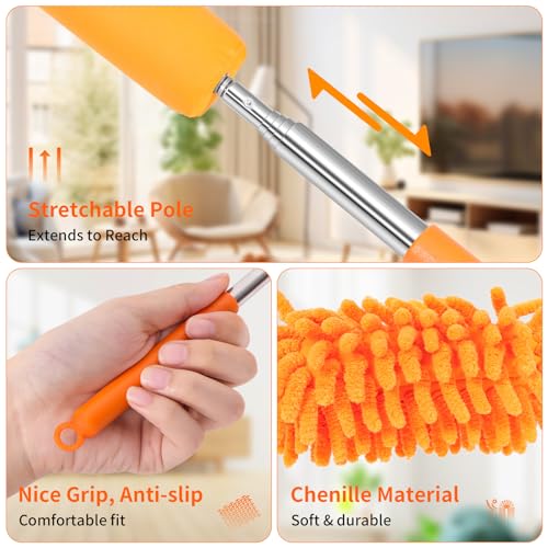 Mini Duster for Cleaning, 360° Bendable Hand Dusters with Extension Pole, Washable Small Duster for Car Interior, Office, Furniture - color: 2 Pack Green