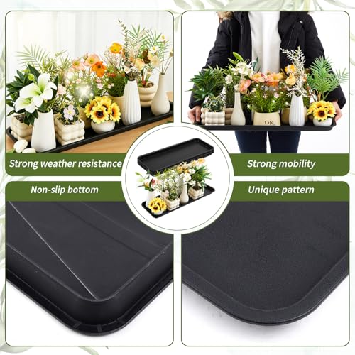 Cinnvoice 4 Pack Black Rectangle Metal Plant Saucers,30 x 9.8 x 1.2 Inch - size: 30 x 9.8 x 1.2 Inch