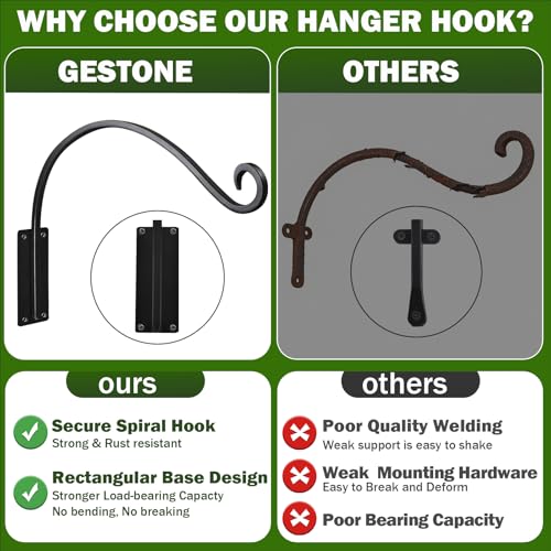 Heavy Duty 12 Inch Plant Hangers Bracket Outdoor 4 Pack Bird Feeder Hanger | 50LBS Capacity, Rust-Proof Metal Wall Hook, Outdoor Hand-Forged, For Hanging Plants, Bird Feeder, Wind Chime, Flower Baskets - size: 12in-4Pack
