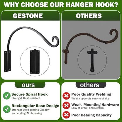 Heavy Duty 12 Inch Plant Hangers Bracket Outdoor 4 Pack Bird Feeder Hanger | 50LBS Capacity, Rust-Proof Metal Wall Hook, Outdoor Hand-Forged, For Hanging Plants, Bird Feeder, Wind Chime, Flower Baskets - size: 12in-4Pack
