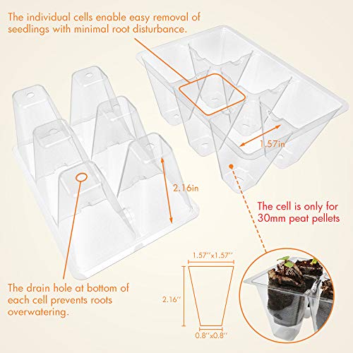 Gardzen 30 Pack 6-Cell Seed Starting Tray for Seedlings, Plant Starter Trays with Drainage Holes for Seed Germination, 5.4x3.7 inches, Clear - color: Clear, size: 30 Pcs