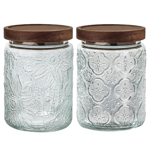 Vintage Glass Jar with Lid Airtight Candy Coffee Canister Food Storage Set - color: (24oz)Sunflower+Begonia