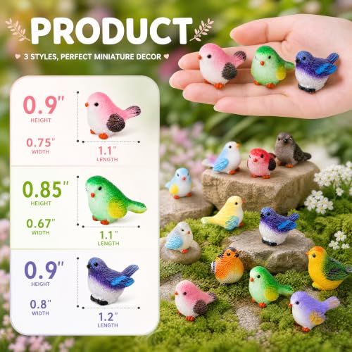 Pumtus 50 Pcs Mini Bird Figurines, 11 Styles Miniature Resin Birds | Realistic Animal Model, Micro Landscape Garden Decoration, Fake Birds for Craft Dollhouse, Cute bird Cake Topper
