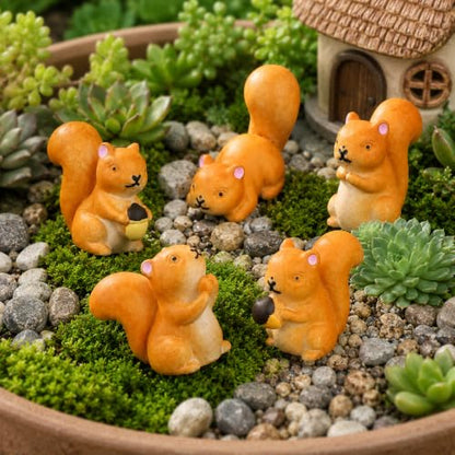 6 Pcs Mini Figurines, Resin Cartoon Garden Ornaments, Micro Landscape Accessories for Fairy Garden, Succulent Pots, Terrarium, Bonsai, Desk Shelf Decor (5pcs Squirrels) - style: 5pcs Squirrels