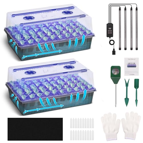 120-Cell Self-Watering Seed Starter Tray with Grow Light, 1–24H Timer, Humidity Dome, Soil pH Meter, Gloves, Seedling Tools – Indoor Seed Starting Kit for Plant Germination, Herbs, Vegetables, Flowers - color: Black-120-Premium model, size: 120
