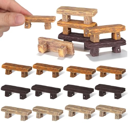 DOITOOL 18 pcs Mini Resin Stools Miniature Wood Bench Decor for Fairy Garden Dollhouse Furniture Succulent Pot Terrarium Micro Landscape DIY Outdoor Patio and Lawn Display