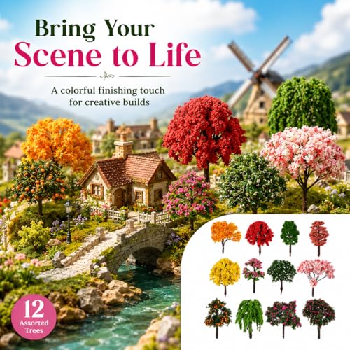 IMIKEYA 12Pcs Model Trees: Mixed Miniature Trees Train Scenery Landscape