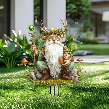 Gnome Garden Stakes Decor Yard Acrylic - 2D Spring Garden Acrylic Sign Decoration, Fantasy Yard Art, Gift for Nature Lovers, for Indoor & Outdoor Flower Pots, Yard, Mini Gardens & Lawn (5.9”x5.9”) Y6