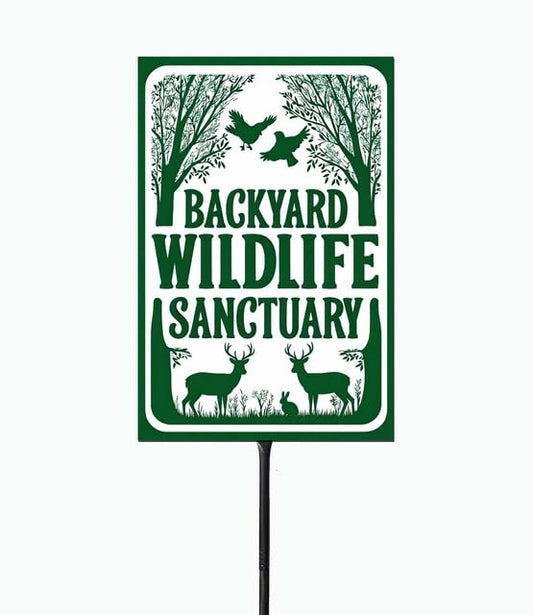 Backyard Wildlife Sanctuary, 36" Tall Rust Resistant Metal Sign with Stake, High Visibility, 8" x 12", Outdoor Decor - color: c9, size: Black Threaded 36" Ht