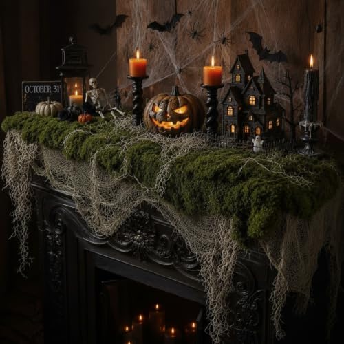 Fake Moss Table Runner Halloween Enchanted Artificial Forest Table Decor | 70" x 12.6" Wonderland Tea Party Decoration Party Fairy Decor for Garden Halloween Holiday Wedding Dinner Birthday