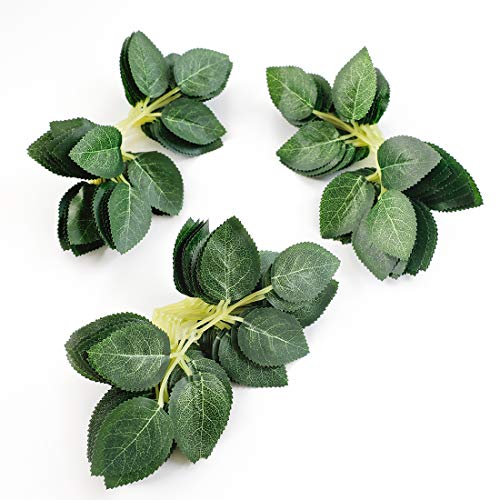 Floroom Artificial Green Leaves 35pcs Bulk Faux Silk Greenery Fake Rose Flower Leaves for DIY Wedding Bouquets Bridal Shower Centerpieces Home Decorations