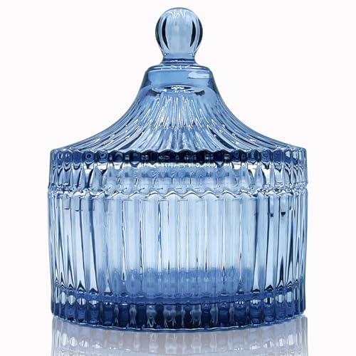 Colorful Glass Jar With Lid,Powder Puff Dish,Jewelry Box,Buffet Jar Biscuit Containers Food Storage,Decorative Jar(Grey-blue) - color: Yurt-Grey-blue