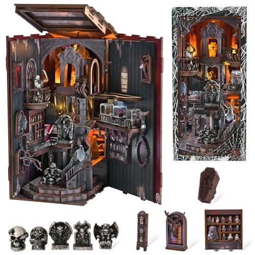 MiniCity Haunting Relics Book Nook Kit, DIY Wooden Miniature Scene with LED - color: Haunting Relics