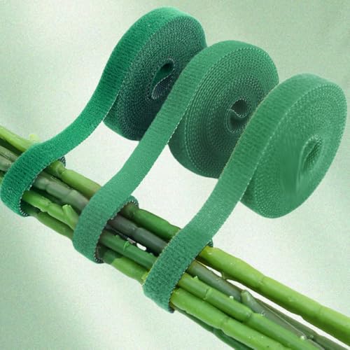 3Roll 200cm Nylon Plant Ties Self Adhesive Cable Twine Fastener Tape (Green) - color: Green