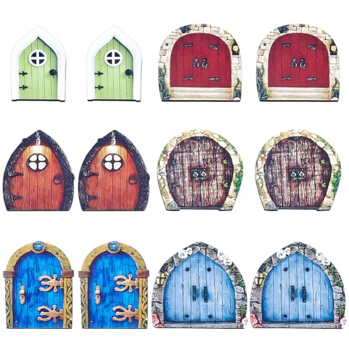 FREEBLOSS 12pcs Mini Fairy Door Fairy Garden Decor Tree House Accessories Miniature Door for Tree Outdoor Decor Accessories, 5~8cm/2~3.2inch
