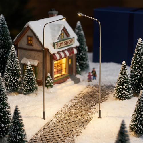 2Pcs LED Miniature Street Lights, Metal Micro Landscape Ornaments, 7.87 Inch Mini Lamp Post for Dollhouses, Christmas Villages, Mini Gardens, and Diy Micro Scenes