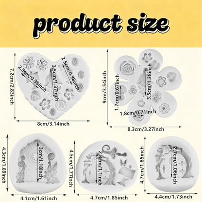 Fairy Garden Polymer Clay Mold Garden Door Silicone Molds Set of 5 | Flower Fairy Garden Wooden Door Resin Mold DIY Crafts Epoxy Resin Casting Polymer Clay Tools Craft Air Dry Jewelry Making - color: Style E