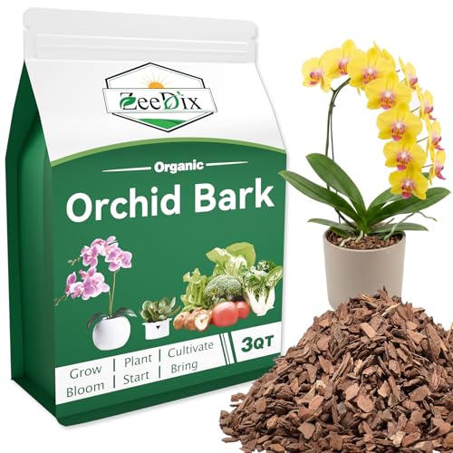 ZeeDix 3QT Orchid Bark for Plants, Soil Amendment for Orchids & Houseplants | Organic Chunky Pine Bark, Uniform 3/8–5/8 Inch Chips, Prevents Soil Compaction, Boosts Root Aeration & Fast Drainage - size: 3 Quart