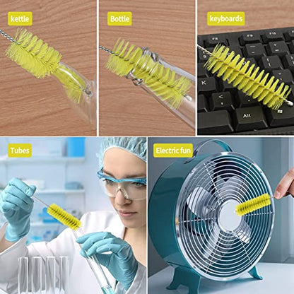 CiaraQ Bottle Cleaning Brushes, 8 Inch Nylon Tube Brush Set, Cleaner for Narrow Neck Bottles Cups with Hook, Set of 10pcs. (Pack of 2) - color: Yellow, size: 8.0 Inch (10pcs) (Pack of 2)