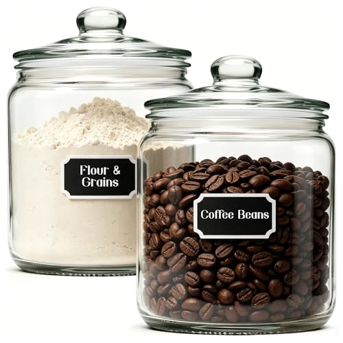 1 Gallon Glass Jar with Lid - 2 Pack Airtight Cookie Jar with Wide Mouth | Large Glass Storage Containers for Pantry, Flour, Snacks & Dog Treats - Leakproof, Dishwasher Safe & Easy to Open - size: 1 Gallon×2