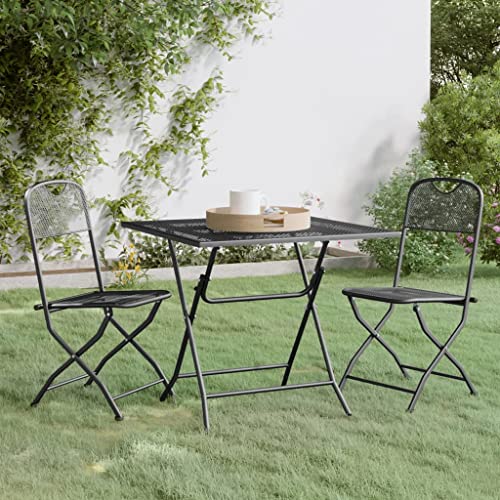 3 Piece Patio Furniture Set for Small Balcony, 31.5" Square Steel Dining Table with Foldable Chairs, Anthracite Compact Outdoor Bistro Set for Tiny Porch, Garden or Backyard - color: Anthracite-b, size: 31.5 x 31.5 x 28.3 in (W x L x H)