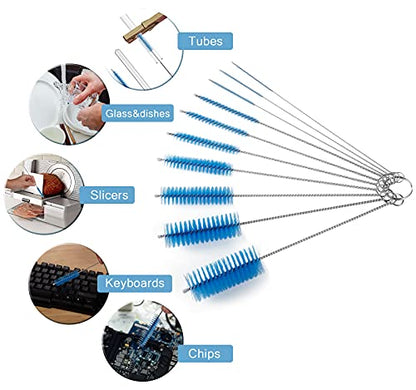 CiaraQ Bottle Cleaning Brushes, 8 Inch Nylon Tube Brush Set, Cleaner for Narrow Neck Bottles Cups with Hook, Set of 10pcs. (Pack of 2) - color: Blue, size: 8.0 Inch (10pcs) (Pack of 2)