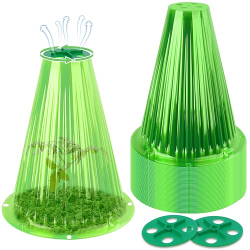 UQM 50 Pack Garden Cloches for Plants with Rotary Vent Cover Reusable | Bell Plant Protector Garden Protection from Animals Snails Birds Chickens Insect, 9.18" H X7.56 D (Green) - color: Green-50pc