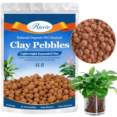 Riare 4LB Organic Leca Clay Pebbles for Plants, 4-16mm Drainage Leca Balls | Reusable, Aeration Lightweight Clay Balls, Moisture Retention for Hydroponics, Orchids, Succulents, Terrariums, Propagation - size: 4LB