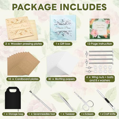 GTQYYF Flower Press Kit 11" x 11" Large Wooden Flower Presser, 10-Layer Flower Pressing Kit for Adults & Teens, DIY Wedding Bouquet Preservation, Dried Flower Art, Pressed Flower & Leaf Crafts